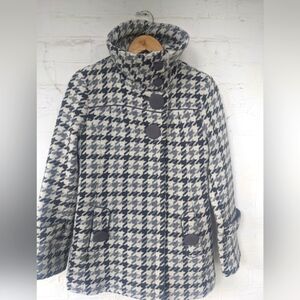 SOIA & KYO HOUNDSTOOTH IVORY GREY BLACK PATTERN WOOL COAT JACKET SIZE LA…